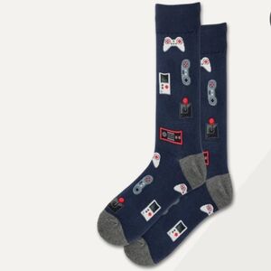 🆕HOTSOX Gamer / NINTENDO Navy Blue Gaming Print Novelty CREW Socks Size 6-12